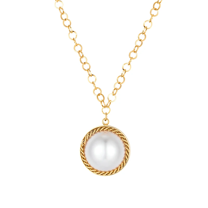 Length 40cm+5cm Gold Color Necklace Pearl Pendant  For Women High Quality Stainless Steel Jewelry Gifts Drop Shipping