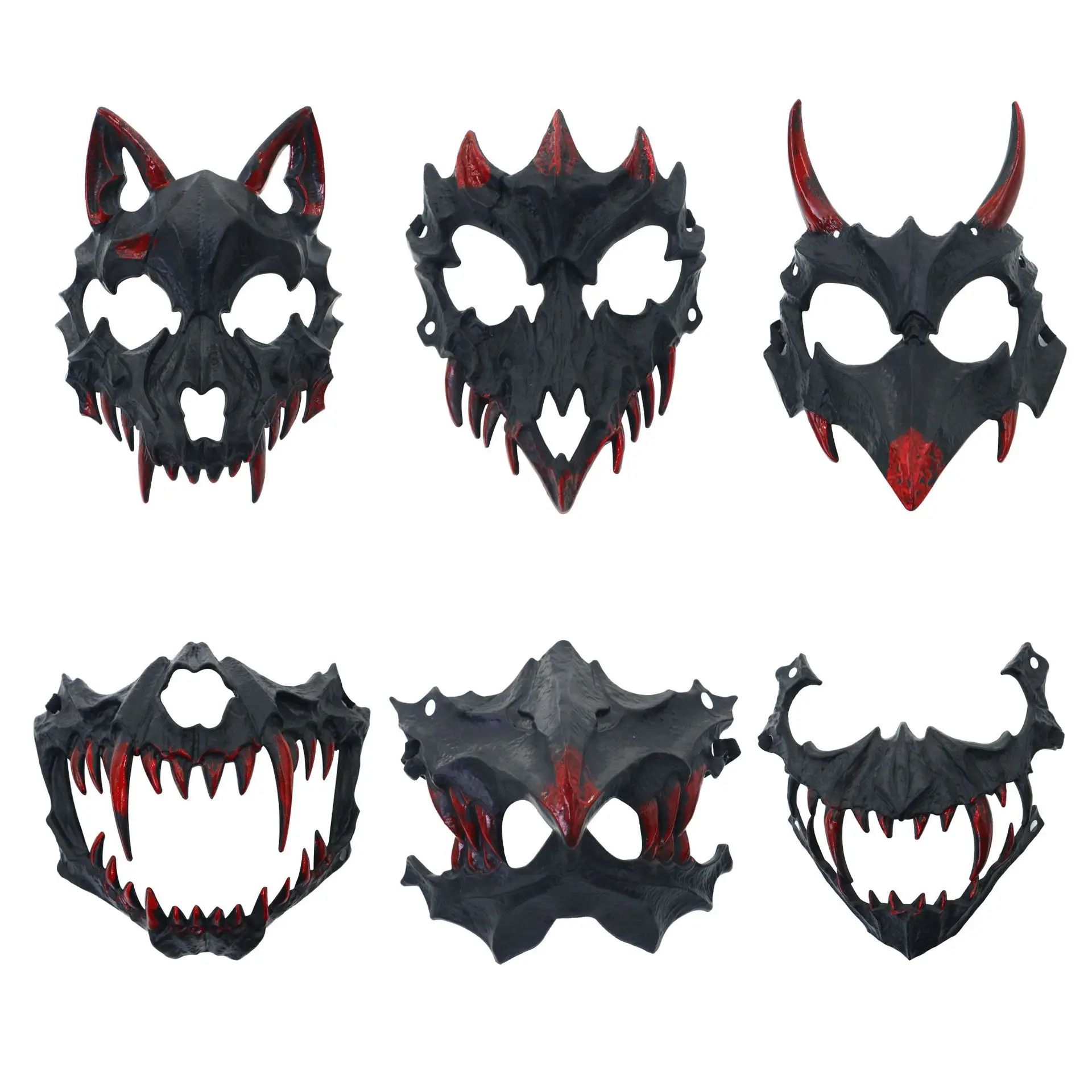 Half-face Blood Mask Men Dragon Tiger Wolf Mask Horror Halloween Costume Props Animal Skeleton Mask Party Cosplay Props