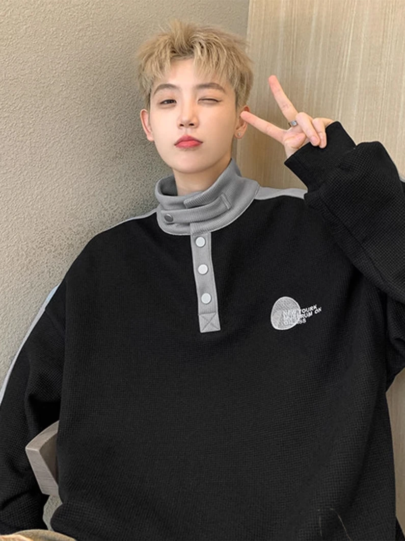 

Ретро-американский свитшот с воротником-стойкой для мужчин, весенне-осенний, для старшеклассников, плотный, оверсайз