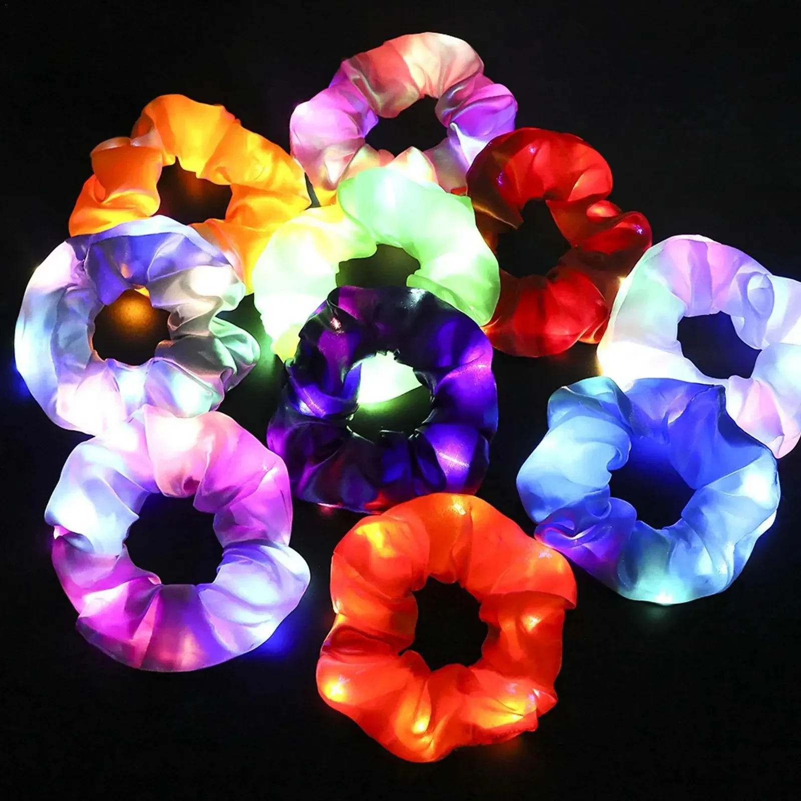 5-50pcs LED Luminous Scrunchies Hairband Ponytail Holder Headwear Elastic Satin Hair Bands Girl Hair Accessories for Party