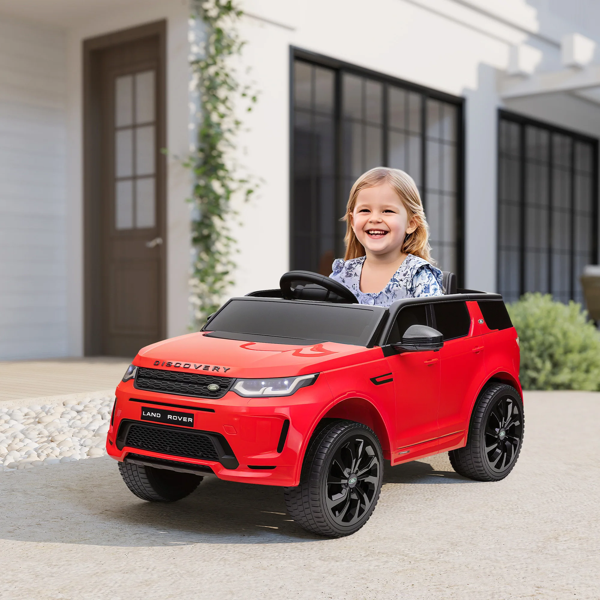 Voiture pour enfants 12 V sous licence Land Rover avec démarrage progressif, rouge