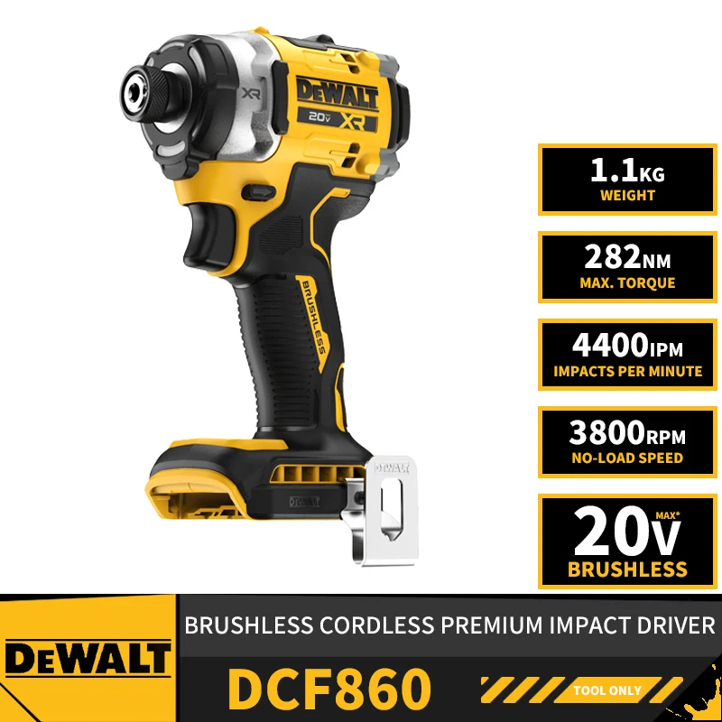 DEWALT DCF860 Brushless Cordless Premium Impact Driver 20V Lithium Power Tools 282NM