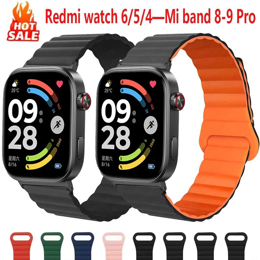 Sport Soft Silicone Bands for Xiaomi Smart Mi Band 9/8 Pro Strap Magnetic Replacement Bracelet Correa Redmi Watch 4 5 6 Straps