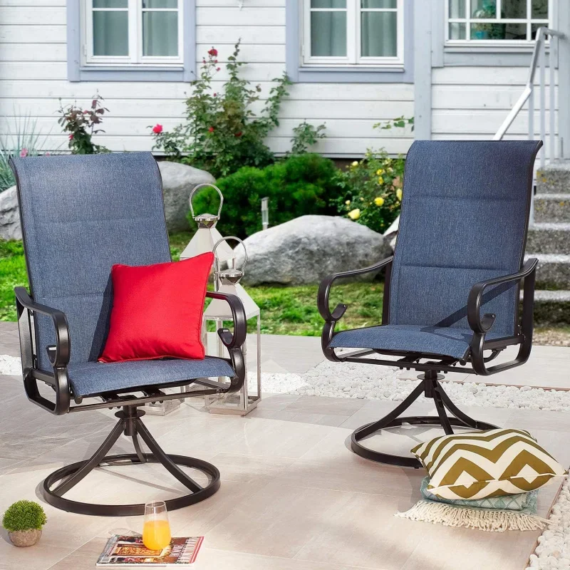 Patio Dining Chairs Set 4 Pieces Textilene Outdoor High Back Swivel Rockers with All Weather Frame (Blue)