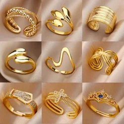 Anillos de acero inoxidable para mujer, sortija abierta geométrica hueca, Color dorado, accesorios de joyería, regalo, 48 estilos