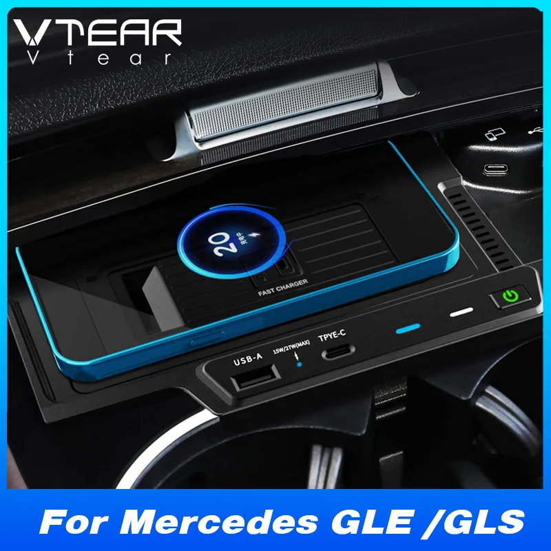 Car  Wireless Charger For Mercedes-Benz GLE W167 450 GLS 2022 2023 Accessories Modification 15w Fast Phone Charging Plate