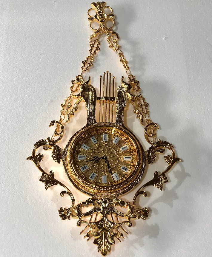 

European Luxury Style Antique Golden Copper Wall Clock Vintage Metal Home Decoration for Living Room Quartz Motive