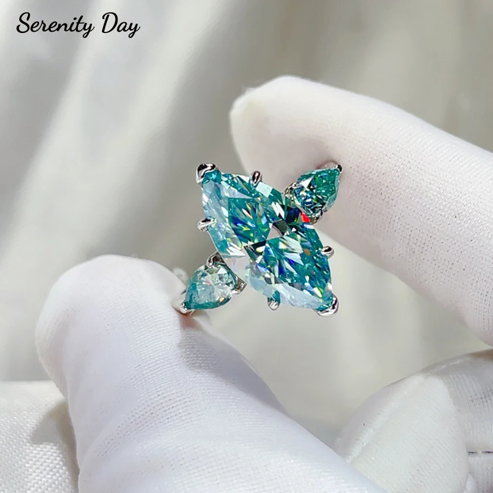 Serenity 8*16mm Marquise Cut  Blue Green Moissanite Rings for Women Sparkling Lab Diamond Ring 925 Sterling Silver Bands Jewelry