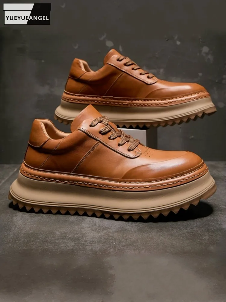 

Fashion Men Versatile Designer Comfortable Lace Up Horsehide Genuine Leather Thick Platform Sneakers Casual Shoes Ventilate Male