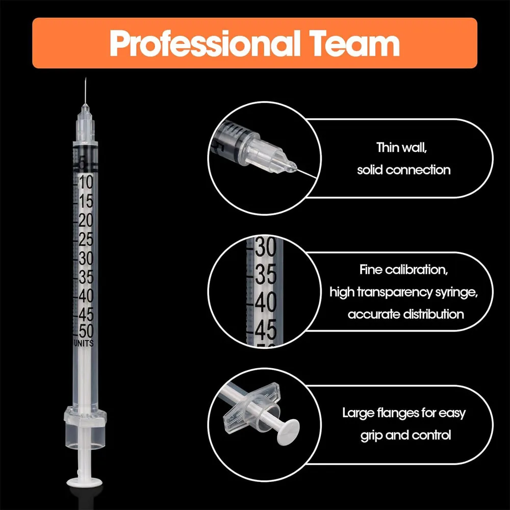 30Pcs/Box Multi-Size 0.5ml Safety Insulin Syringe with Needle, Sterile Individually Wrapped for Pets Farm Animal Veterinary Use