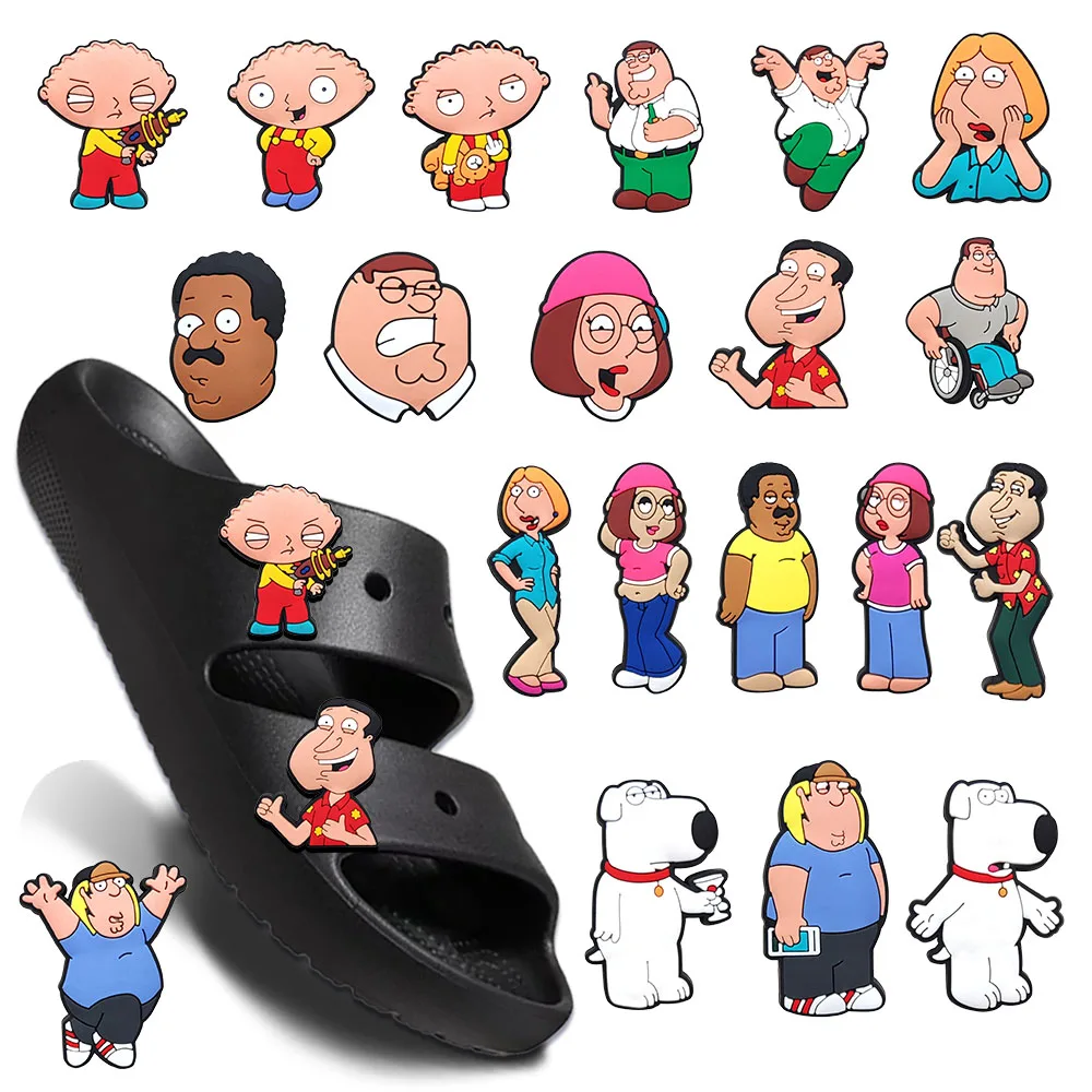

1-100PCS MINISO Funny Family Shoe Charms Garden Shoe Accessories Buckle Fit Clogs Decaration Sandals Decorate Men Women Gift