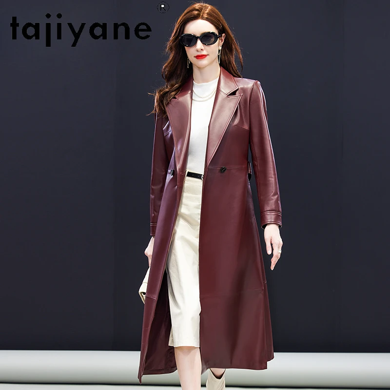 

Tajiyane High Quality Genuine Sheepskin Trench Coat for Women 2023 Winter Real Leather Jacket Long Slim Windbreaker Elegant Belt