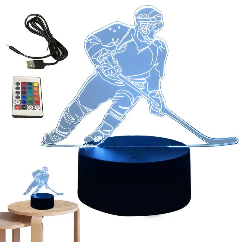 3D Night Light Ice Hockey Player Acrylic Bedside Table Touch Control Lamp Creative Bedside Reading Lamp Soft Glow Light 16