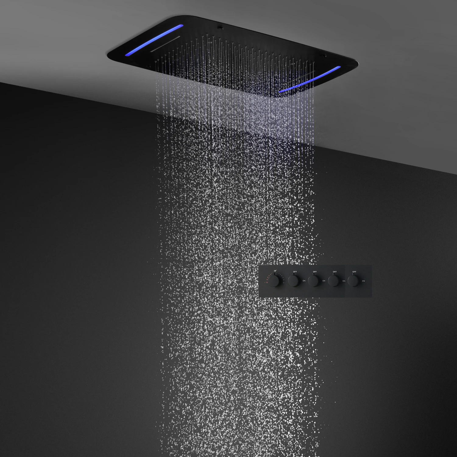 

hm High Quality Luxury LED Shower System Set Massage Rainfall Waterfall Shower Head Bathrorm 4 Functions Thermostatic Faucet