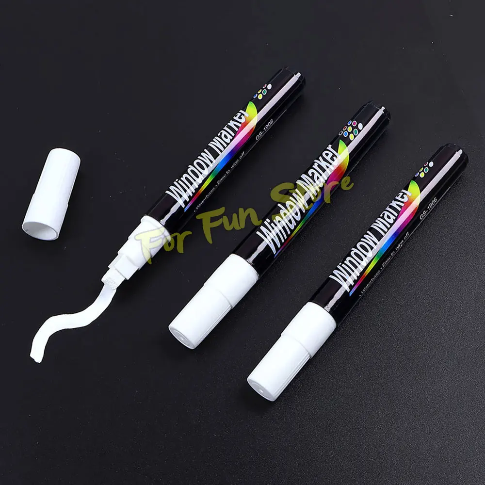 Immagine 3: Pennarelli a Gesso Liquido Bianchi For Fun da 6mm con Punta Piatta, Cancellabili a Base d'Acqua, per Lavagna Fluorescente e Nera
