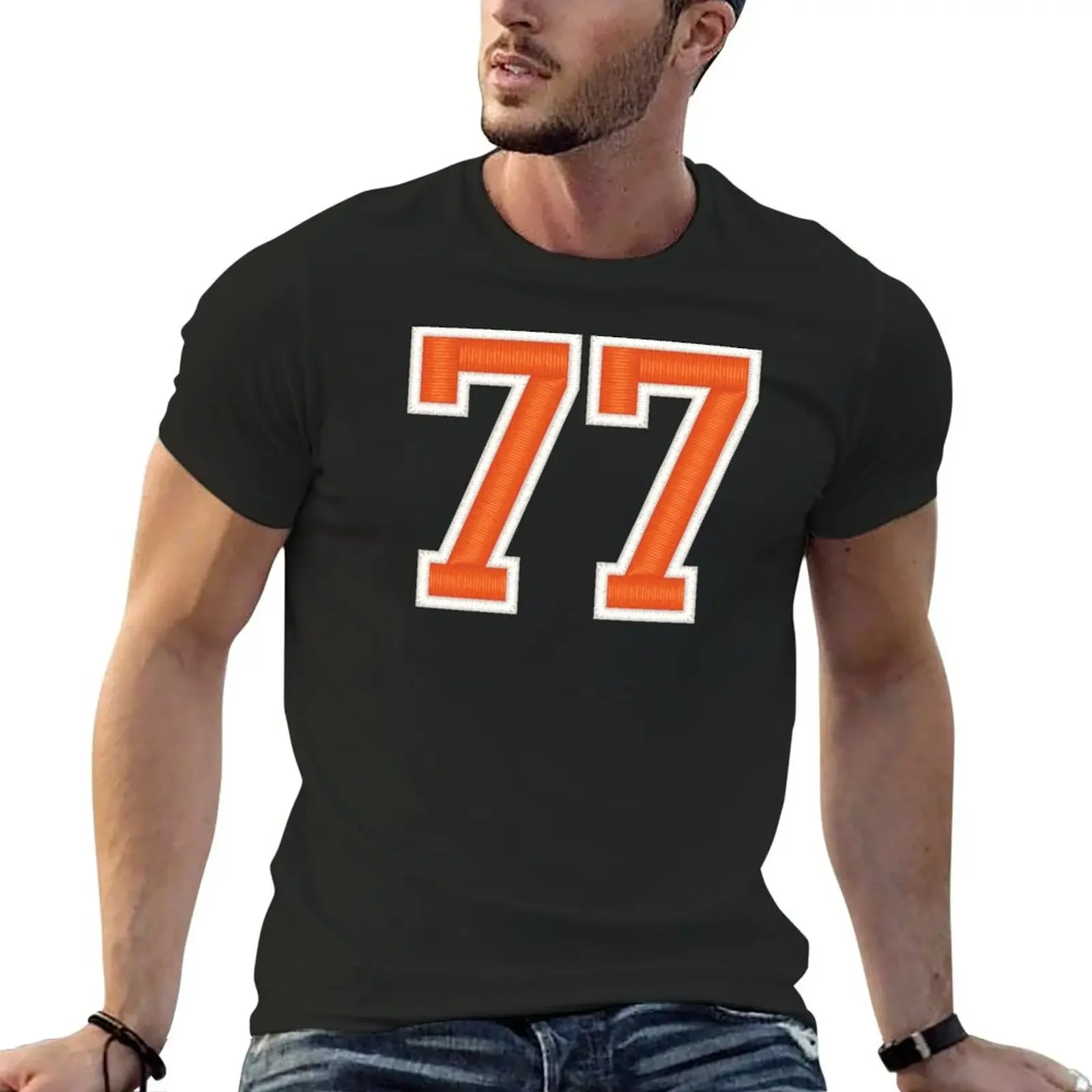 

Sports Number 77 Jersey seventy-seven Orange T-Shirt boys whites oversized t shirt kawaii clothes t shirts for men