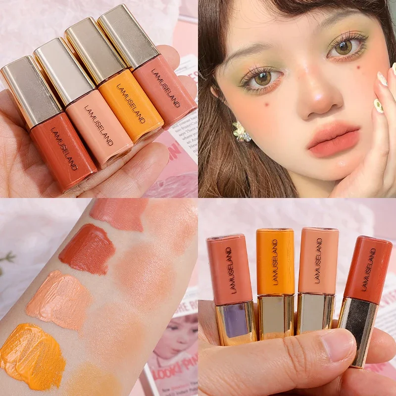 4colors Mini Liquid Blush Stick Long Lasting Natural Peach Pink Cheek Tint Moisturizing Cream Multi-Use Shadow Lip Blusher Cream