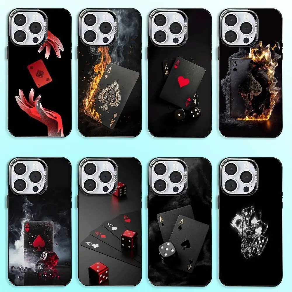 

Poker Phone Case For iPhone17,16,15,14,13,12,11 Plus,Pro Max Colored Silver Plated Inside Cover