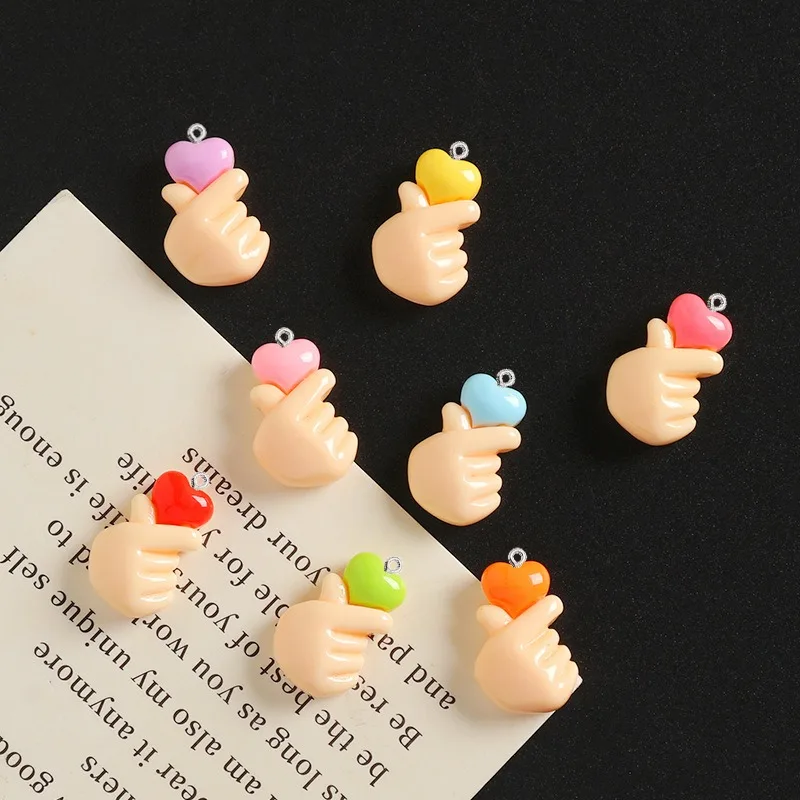 10Pcs Cute Heart Hand Gesture Resin Charms Pendants Woman DIY Jewelry Making for Earring Keychain Bracelet Bag Ornament Ring