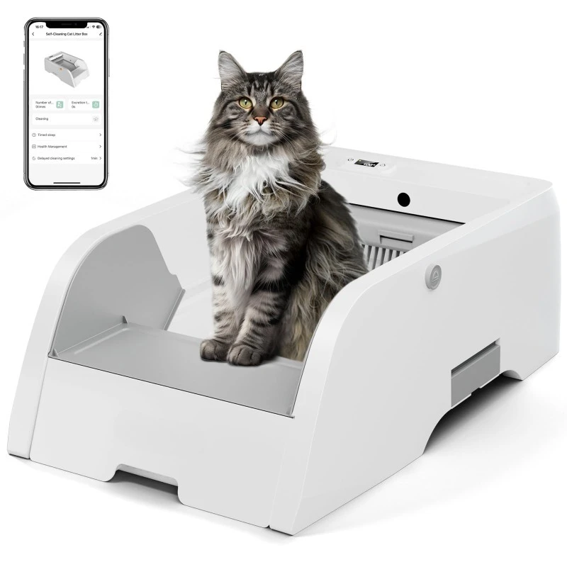 Upgraded Automatic Cat Litter Box Self Cleaning Open Design with Cats Taking to It Immediately, Anti Pinch and Odorless with app