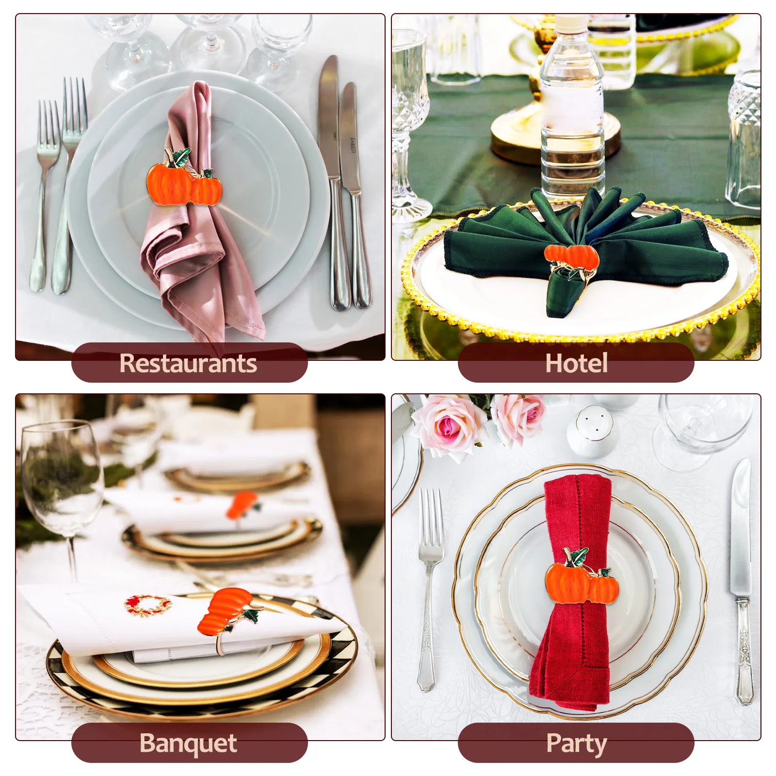 

6Pcs Metal Pumpkin Napkin Rings Thanksgiving Halloween Party Serviette Holder Decor Napkin Rings Serviette Ring