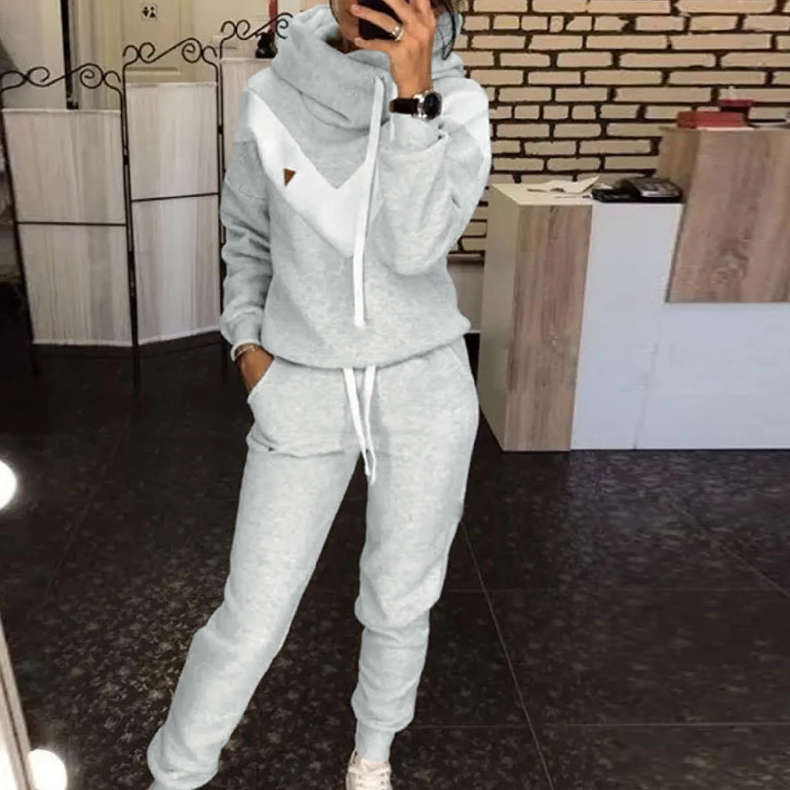 Women Solid Color Casual Suit Long Sleeve O Neck Blouse Top Drawstring Pants Sports Tracksuit Female Autumn Winter Set