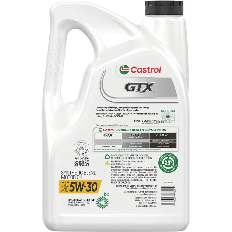 GTX 5W30 زيت محرك المزيج الاصطناعي 5 كوارت لمحركات عالية الأداء في درجات الحرارة القصوى وحالة القيادة الثقيلة