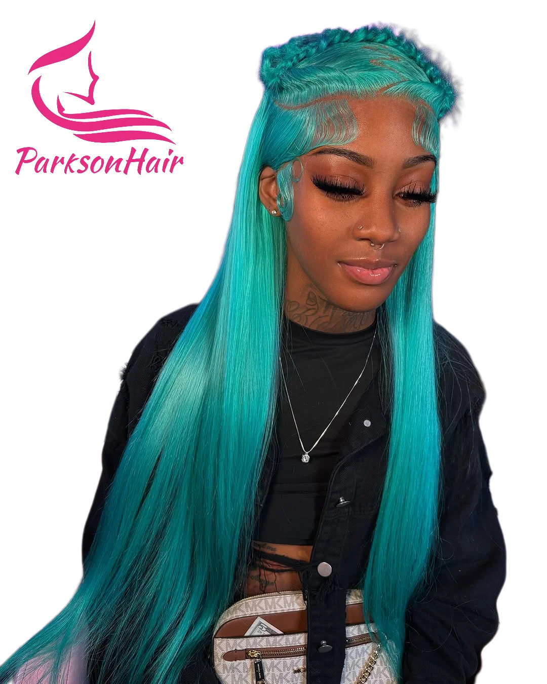 

Baby Blue Glueless Human Hair Wig Bone Straight Lace Front Wig For Women Light Green Colored 5x5 Lace Closure Human Hair Wig
