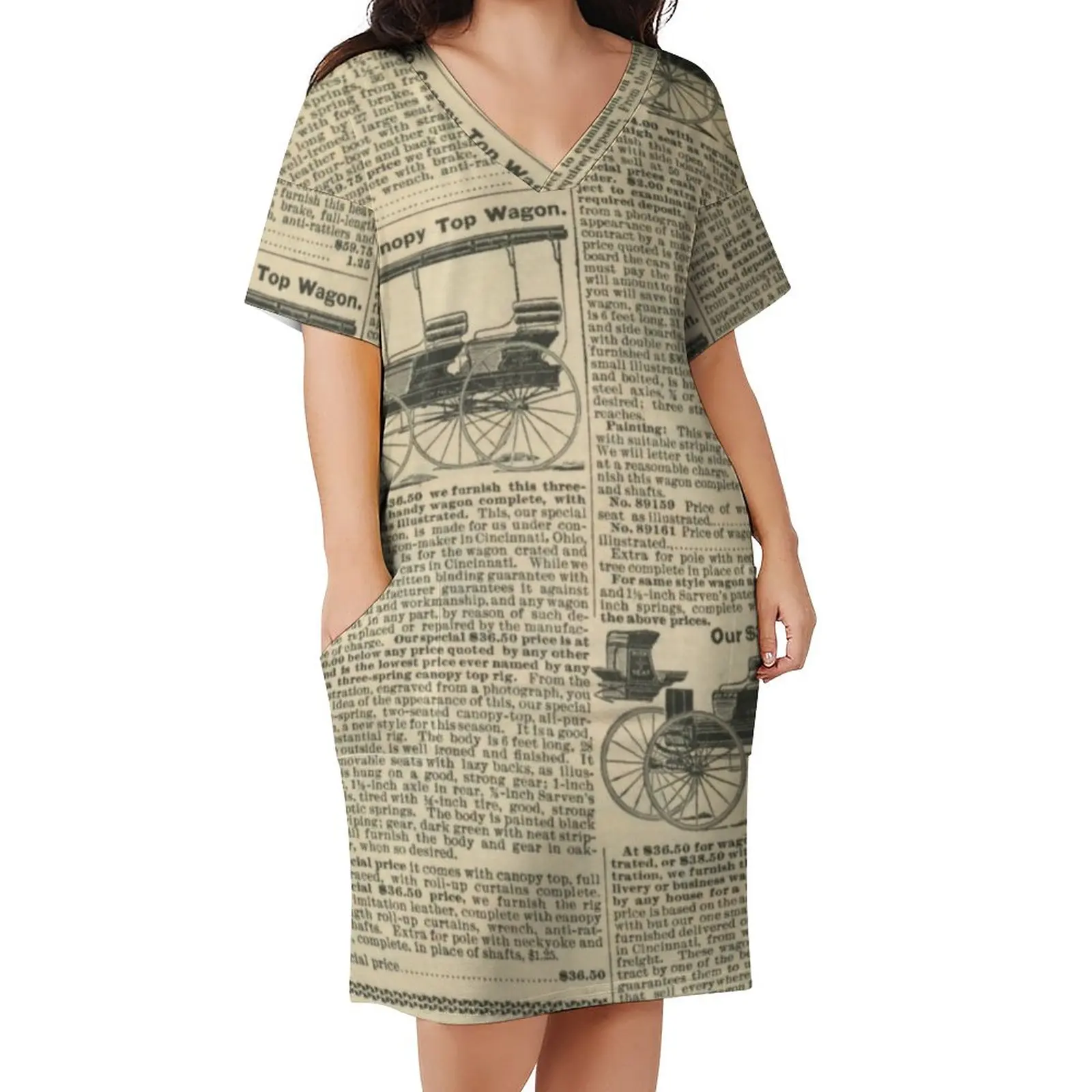 Retro Newspaper Casual Dress Female Digital Print Elegant Dresses Summer Short Sleeve Aesthetic Graphic Dress Plus Size 5XL