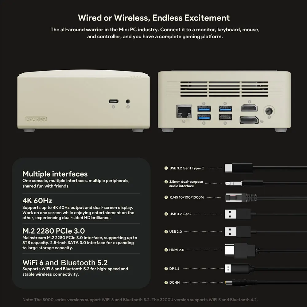 AYANEO-Mini PC AM01 Retro AMD Ryzen 7 5800U 32G DDR4 512G/1T SSD NVMe SATA WIFI6 BT5.2 M.2 2230 Windows 11 Gaming Home Office