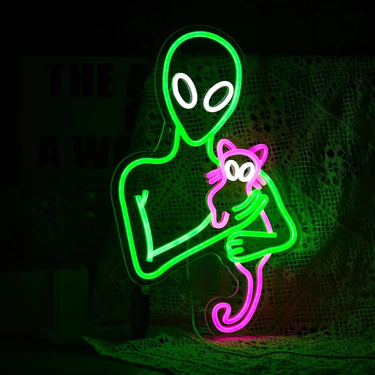 Aliens Cat Neon Sign Funny Green Aliens  LED Neon Light Sign For Art Wall Decorations Game Room Party Birthday Gifts Home Decor