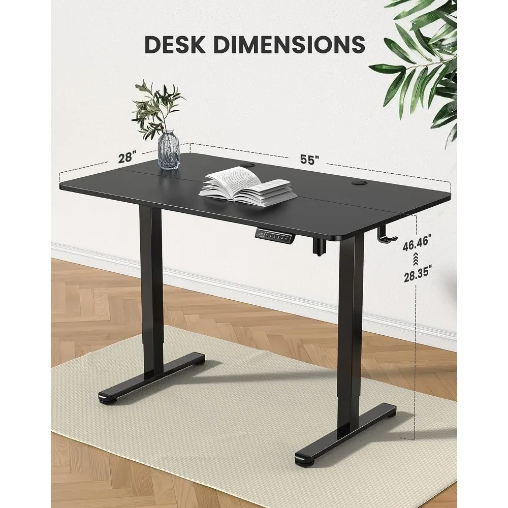 OEING Adjustable Electric Standing Desk, 55 x 28 Inches Sit Stand up Desk, Memory Computer Home Office Desk (Black)