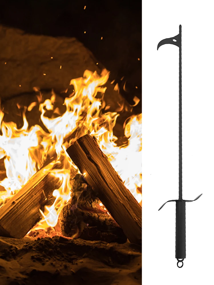 Strumento per camino da poker da 1 pezzo con manico ergonomico in legno, poker da fuoco pieghevole in 2 parti