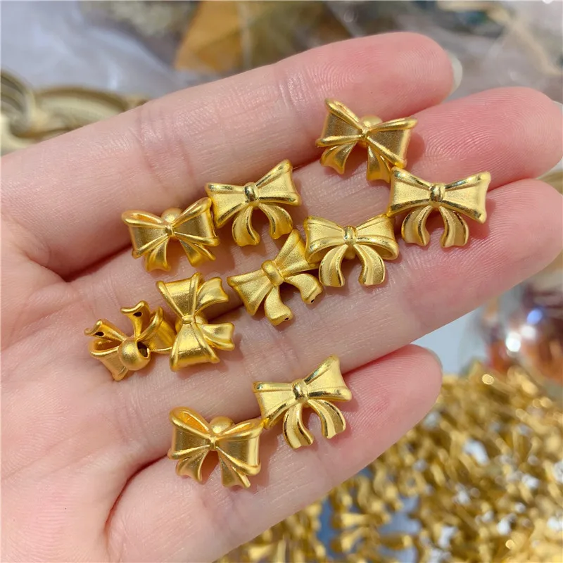 

1pcs Real 24K Yellow Gold Pendant 3D Hard Gold For Women Bow-knot DIY Bead Make Bracelet Pendant Gift