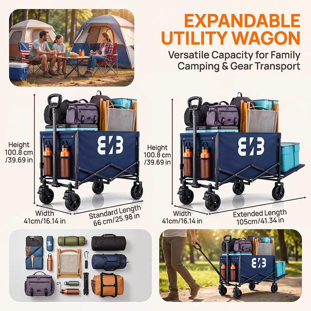 Portable Camping Cart, All-Terrain Tire Garden Cart, Heavy-Duty Multi-Purpose Cart, Large-Capacity Folding Shopping Cart—Ideal for Camping, Gardening, the Beach, Shopping, and Everyday Outdoor Use - view 2