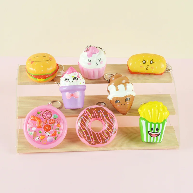 

Cartoon Cute PU Slow Rebound Toy Simulation Popcorn Burger Ice Cream Pinch Soft Toy Children Stress Relief Toys Keychain