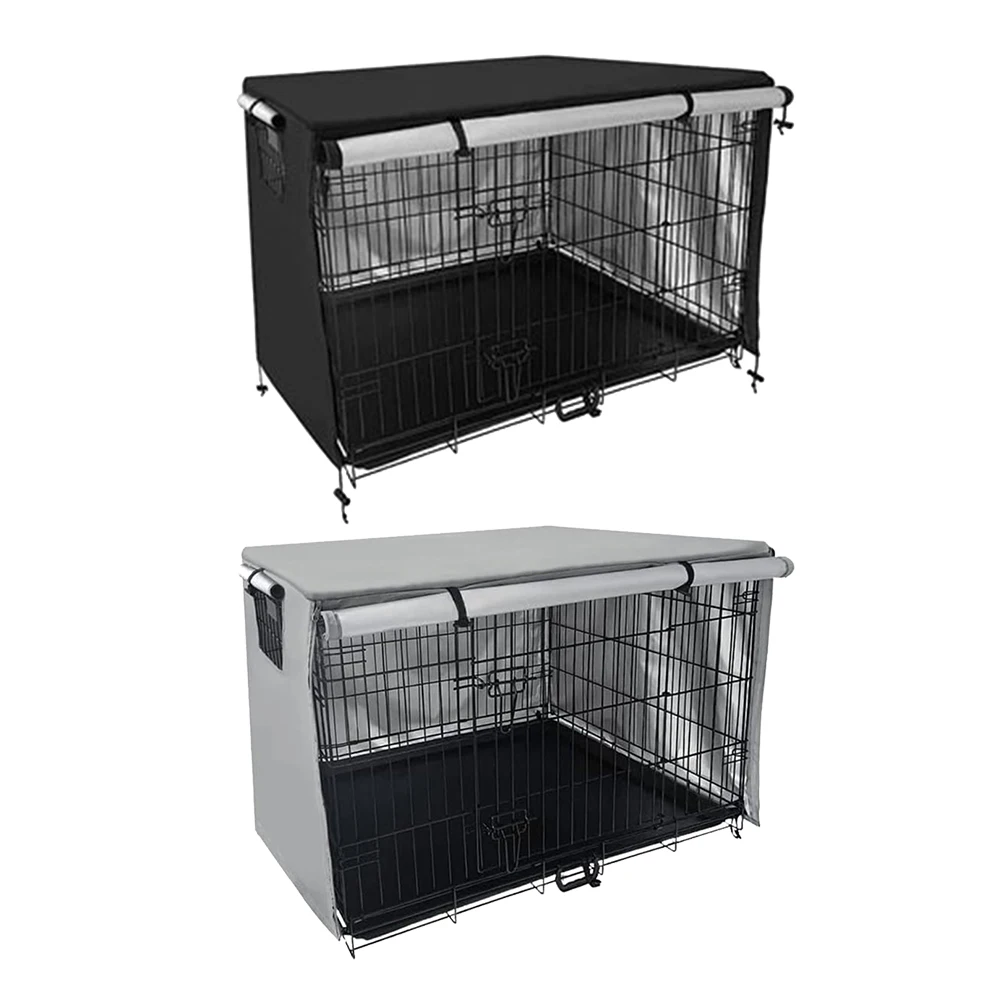 210D Outdoor Oxford Cloth Pet Cage Cover Black/Grey Dustproof Waterproof Outdoor Garden Courtyard Kennel Sets Foldable Dog Cover