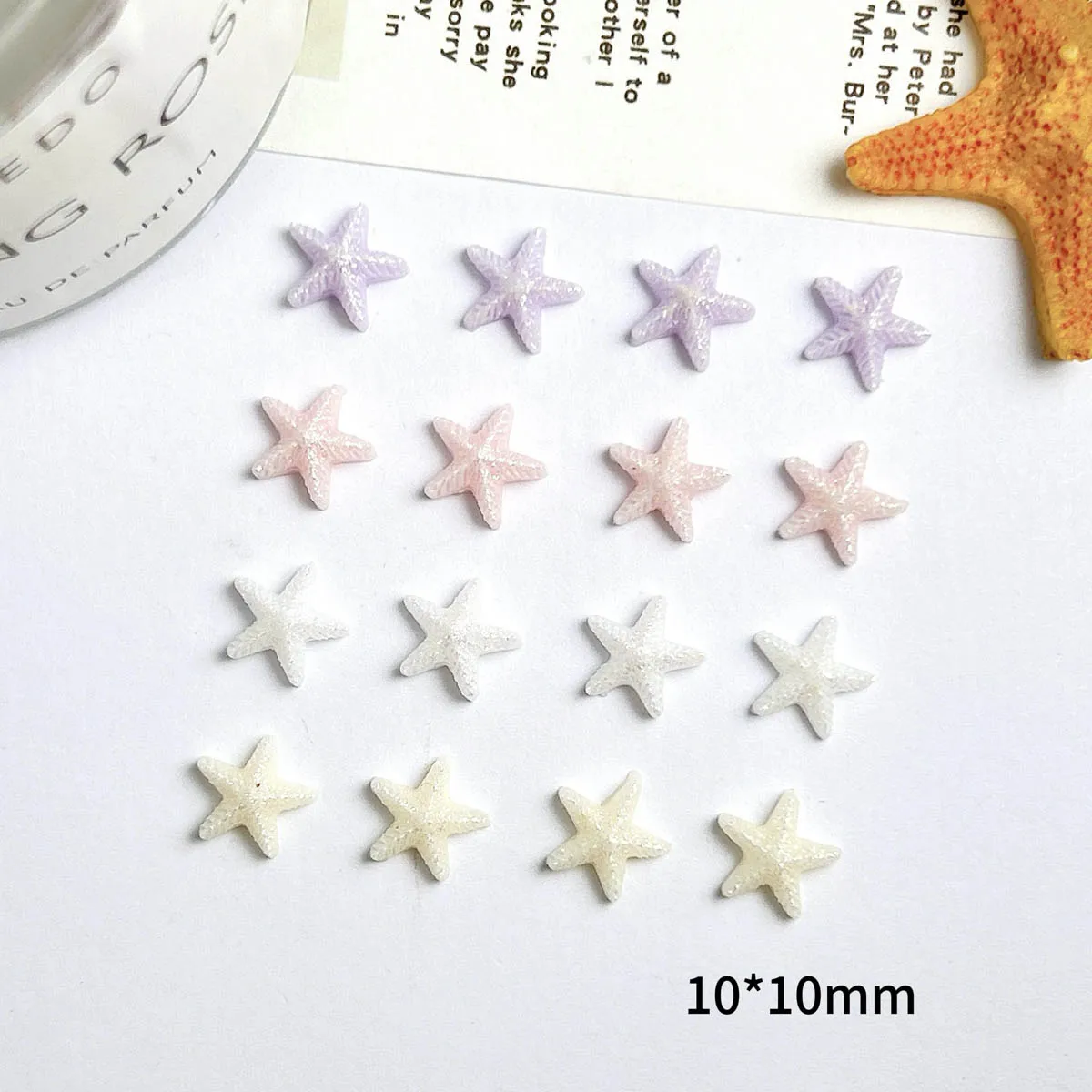 60PCS Dreamy Luminous Sweet Starfish Nail Charms 3D Solid Color Fine Glitter Star Resin Nail Art Decorations for DIY Nails Parts