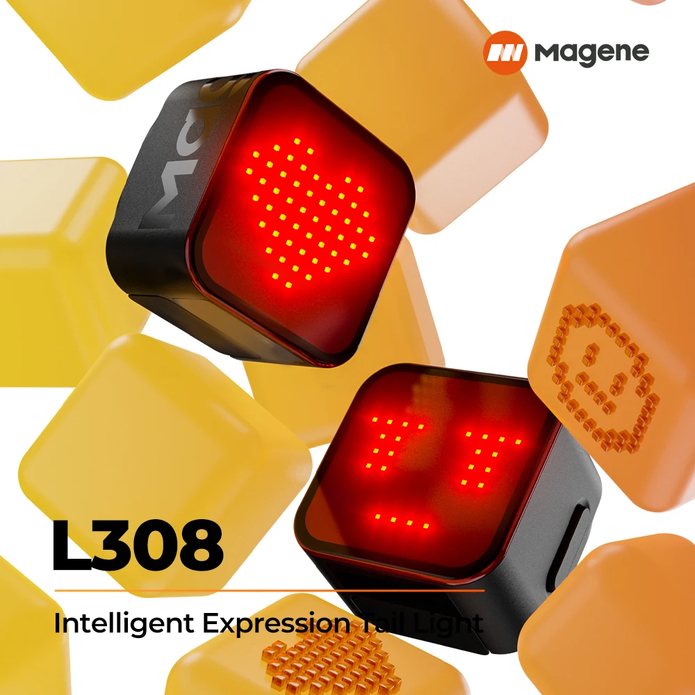 Magene L308 Customizable Intelligent Expression Tail Light 96 COB LED lights Smart Braking Sensor Auto-Sleep/Wake IPX6 Light