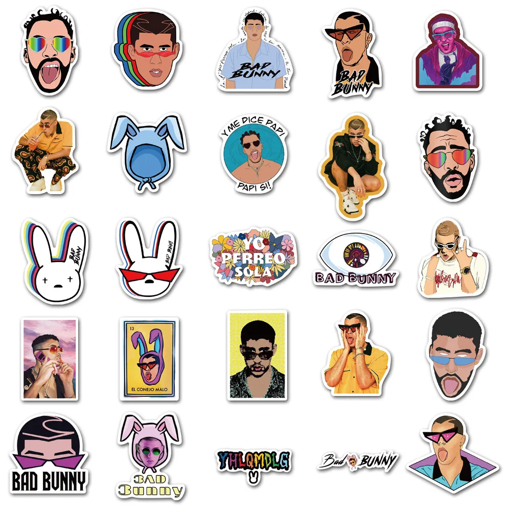 50PCS Bad Bunny Aufkleber Graffiti Geschenk Aufkleber Spielzeug DIY Koffer Telefon Aufkleber Helment Laptop Fahrrad Aufkleber