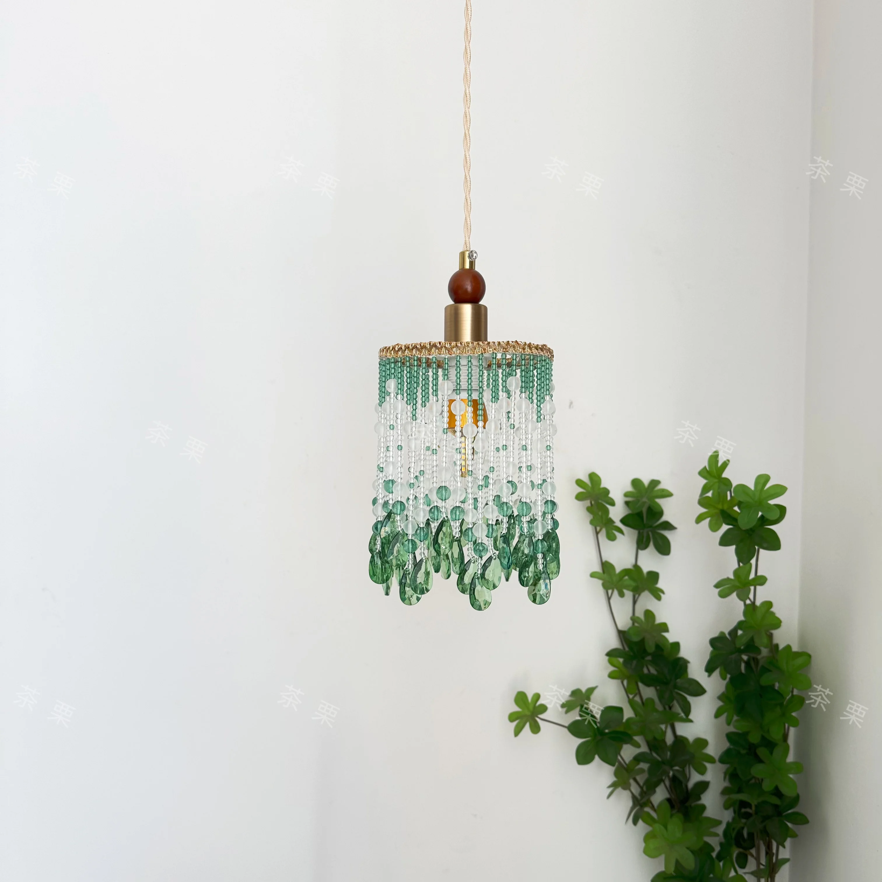 French medieval style pendant light American retro crystal teardrop tassel hallway entrance bedside small pendant light