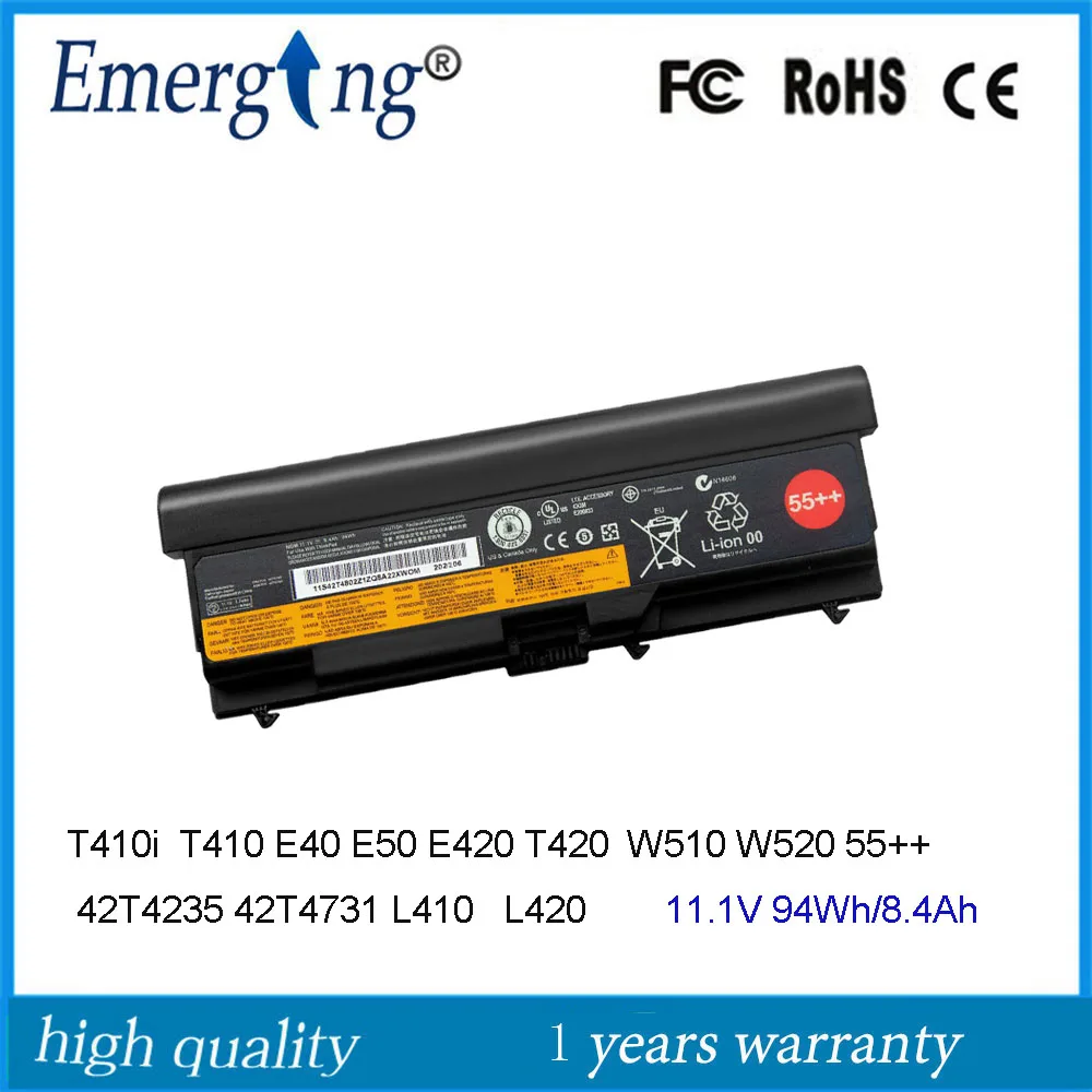 

11.1V 94WH Laptop Battery for Lenovo ThinkPad 42T4911 42T4912 L410 L412 L420 L421 W510 L510 L520 L512 W520 T410 T510 55++