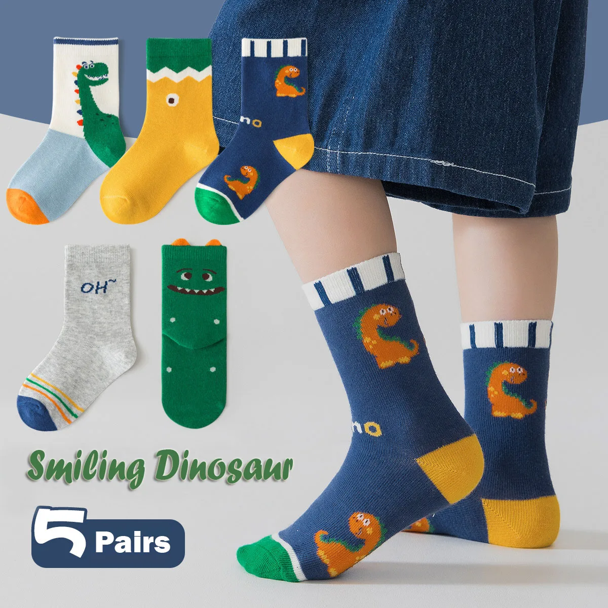 

5 Pairs Baby Socks Cartoon Pattern Dinosaur Sock Children Boys Autumn Medium Socks Kids Cotton Socks