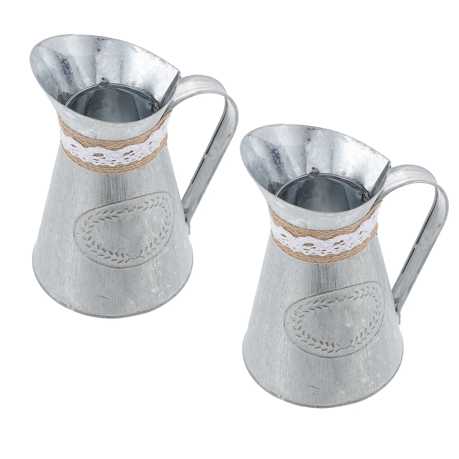 

2Pcs Vintage Shabby Chic Iron Flower Bucket Pitcher Vase Elegant Home Floral Arrangement Accent Flower Jug Shabby Chic Pitchers