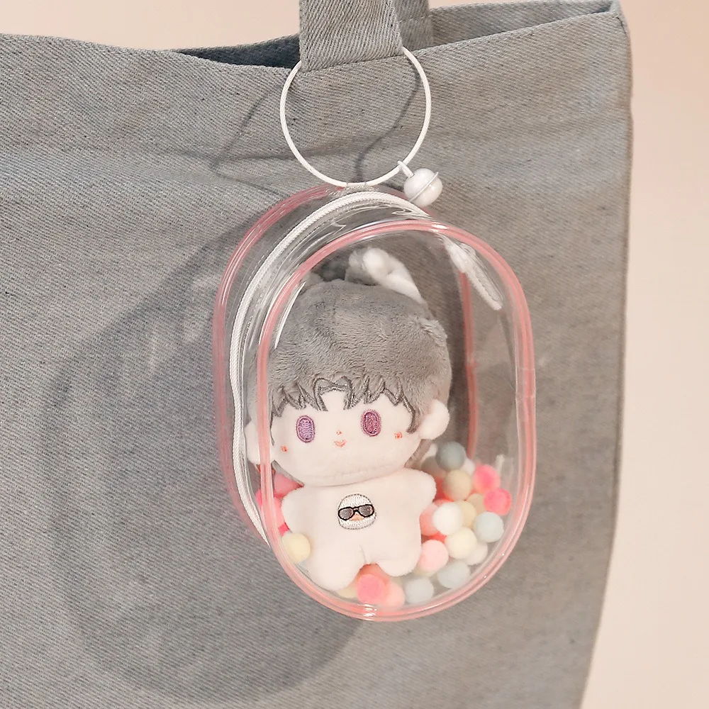 Transparent Hanging Pouch Keychain for 10cm Plush Doll Stylish Protection Bag Clear Doll Pendant Backpack Handbag Ornament