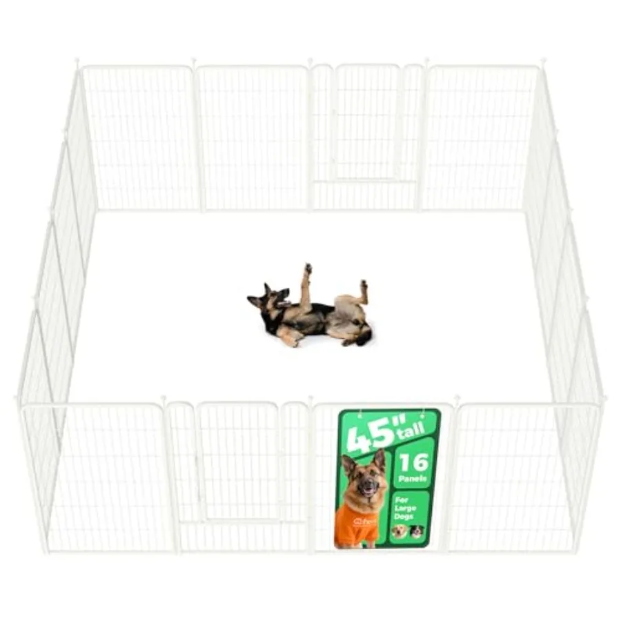 

Rollick Unleashed Dog Playpen for Indoor Yard RV Camping 45 inch 16 Panels for Large Dogs White│Patented