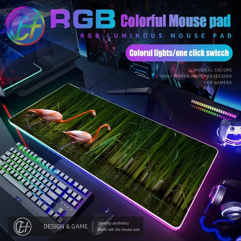 

Коврик для мыши с изображением фламинго RGB игровой коврик для мыши настольный коврик HD геймер большой светодиодный светильник XXL коврики для мыши ПК компьютерный ковер