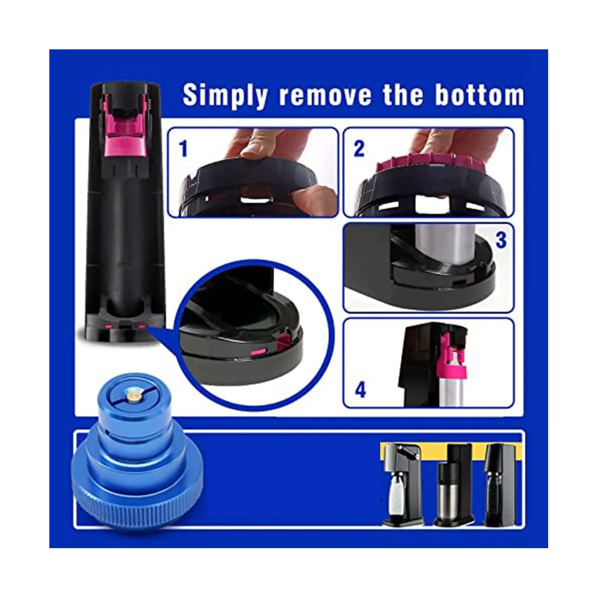 Azul atualizado adaptador rápido para água com soda Maker, conector universal, compatível com DUO, Pico, Art