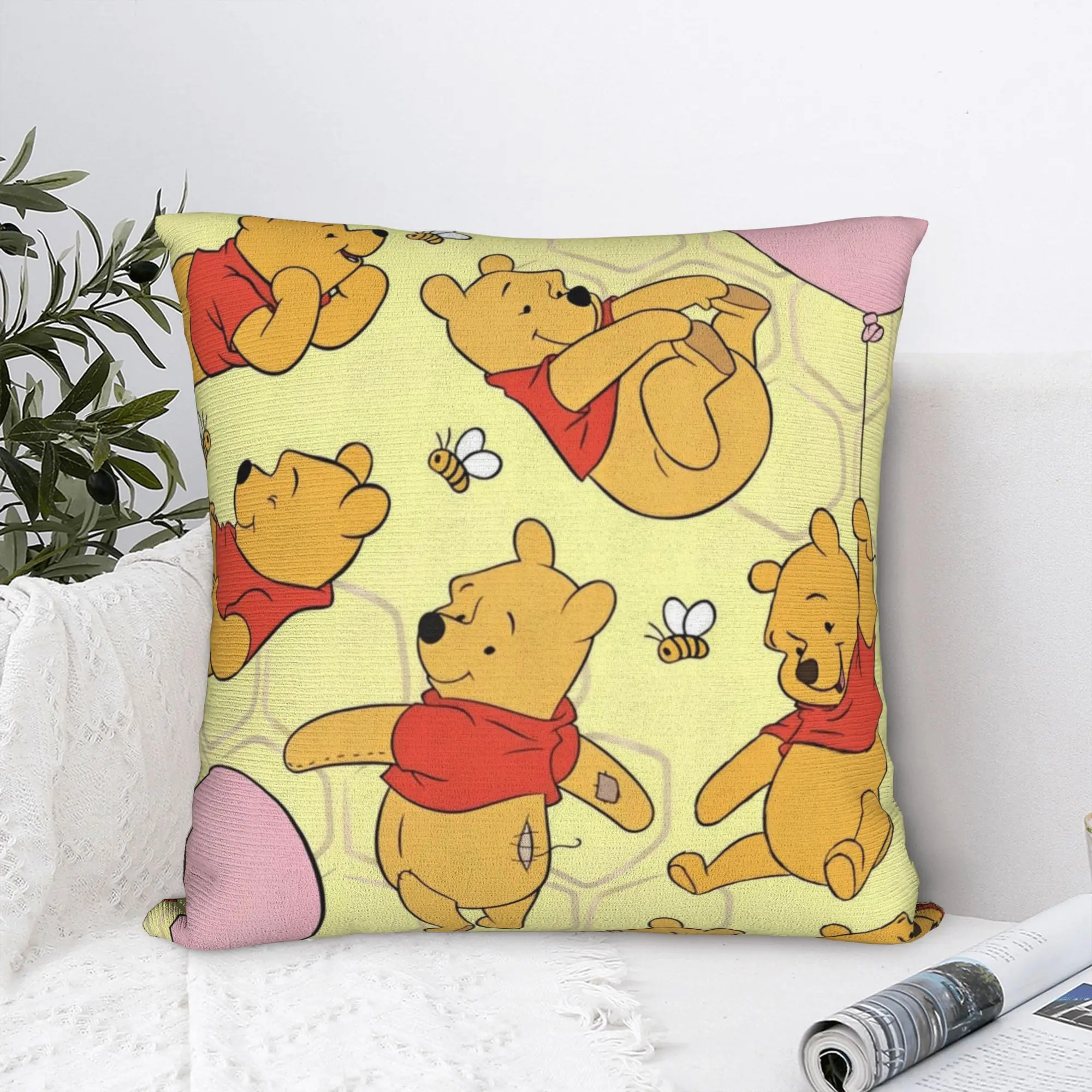 Winnie The Pooh Square Pillow Cases Cute Honey And Bee Cushion Covers Polyester Decor Throw Pillow Case Cover for Sofa 45x45cm