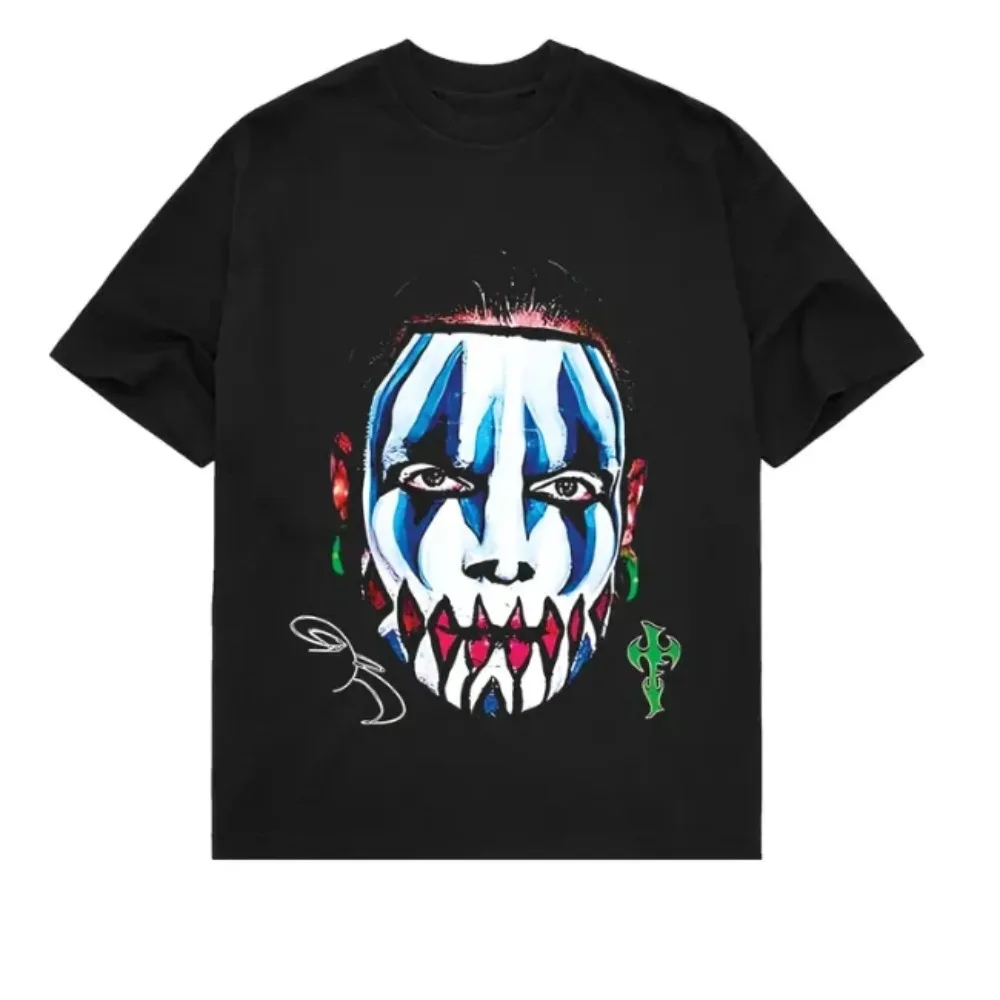 Jeff Hardy Blue White Face Paint Print T-Shirt Men Wrestling Inspired Graphic Print Casual Short Sleeve Cotton Streetwear Tops